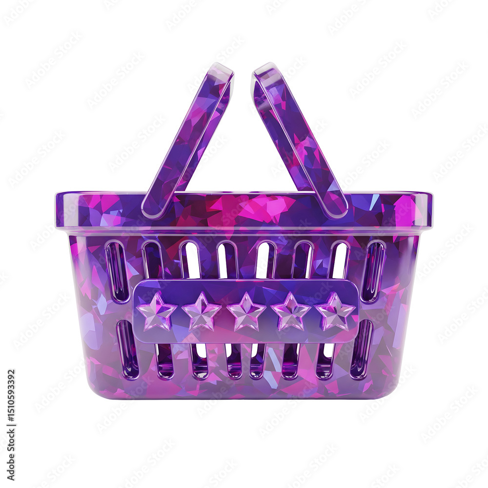 Poster Colorful and modern purple plastic shopping basket with a repeating star pattern design perfect for organizing and transporting items in a stylish and functional way