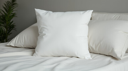 Soft White Pillow On Cozy Bed In Minimalist Bright Bedroom
