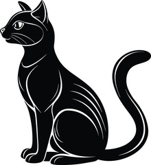 Black cat silhouette sitting, sleek feline vector illustration, pet animal design
