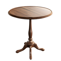 Round wooden side table, tripod base accent furniture, high resolution photo