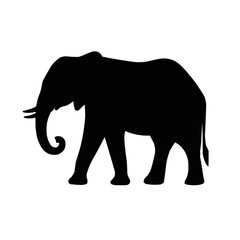 Fototapeta premium Black isolated silhouette of elephant on white background. Side view. 