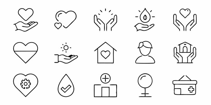 Single charity care icon design featuring thin lines and a generous sympathetic style