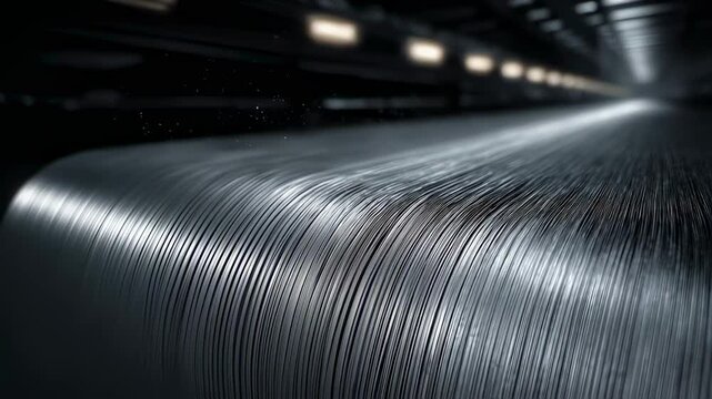 Carbon basalt fabric winding onto a metallic roll, revealing precision manufacturing and innovative material composition in contemporary industrial environment