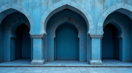 Obraz premium Ornate Islamic Archways with Intricate Details in a Blue Interior Setting