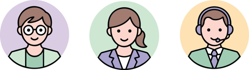 Professional office avatars featuring diverse business people in flat style illustration, ideal for corporate identity, online profiles, customer support, and team presentations