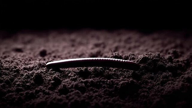 Realistic earthworm crawling in soil, earthworm motion loop for compost scene, earthworm burrowing animation with earthworm soil movement