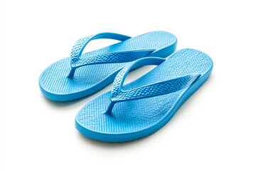 Photo of blue flip-flops on a white background, top view. with a clipping path