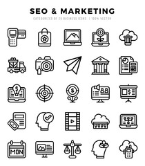 Vector icons set of SEO & Marketing. Lineal style Icons.