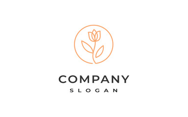 Obraz premium rose circle logo design vector illustration, line rose flower logo template