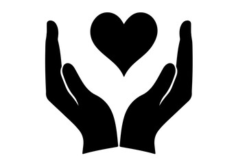 Obraz premium two human hand and heart silhouette Heart in hand icons set, Healthcare,Donation and giving aid concept , Hands holding heart icon