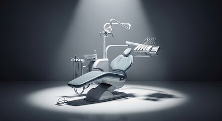 Modern dental chair with equipment in well-lit clinic environment  