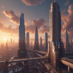 Advanced Urban Architecture: Multi-Level Cityscape, Sci-Fi Vision