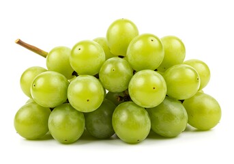Green grapes isolated on white background, a fresh and healthy snack