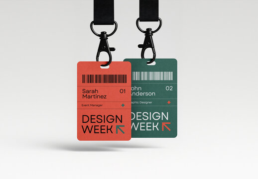 ID Badge and Card Mockup &ndash; Template Featuring Dual Name Tags for Event or Staff Use with Professional Branding, Access Pass, or Conference Identification