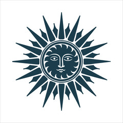 Stylised Sun Face Icon, Starburst Rays