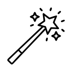 Magic Wand Icon - Outline Style Sparkling Fantasy Stick with Star and Glowing Effect