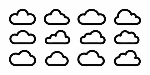 Cloud icon set line art and solid style illustrations for digital design projects