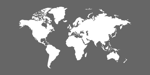 World map grayscale, isolated on white background for website layouts, background,education, precise. Travel worldwide, map silhouette backdrop, earth geography, political, reports.