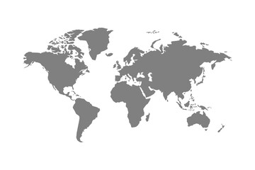 Fototapeta premium World map grayscale, isolated on white background for website layouts, background,education, precise. Travel worldwide, map silhouette backdrop, earth geography, political, reports.