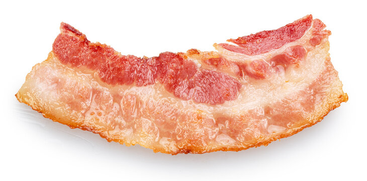 Slice of roasted pork belly or fried becon slice on white background. Clipping paths.