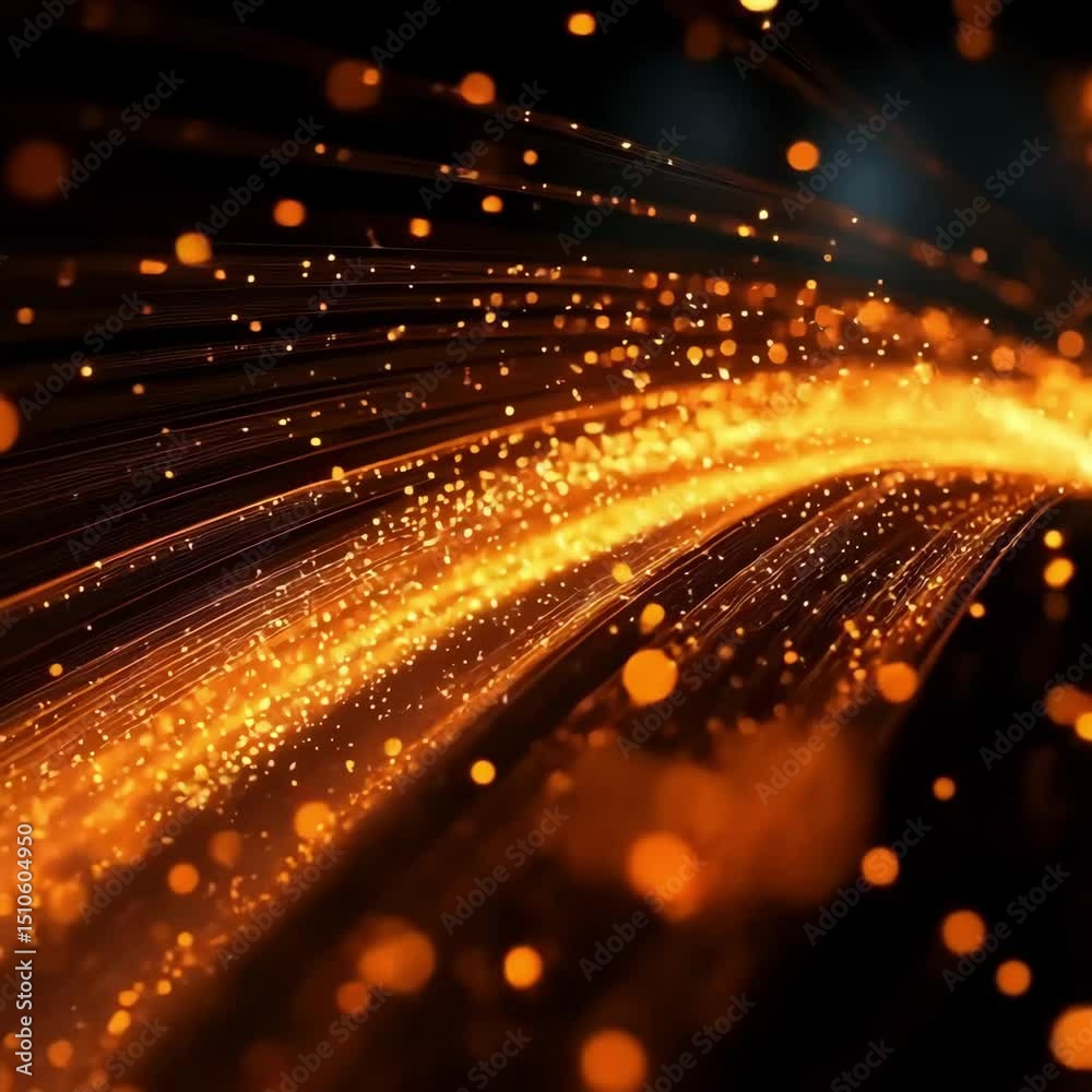 Poster dynamic light patterns create mesmerizing effects in a dark environment with glowing particles swirl