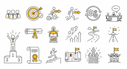 Doodle Business Icons Set Vector Illustration Success Concept