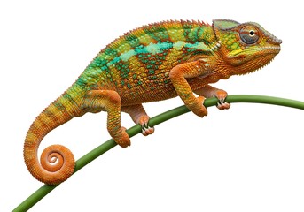 Obraz premium Panther chameleon isolated on white background perched on a branch