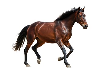 Obraz premium Beautiful brown horse running isolated on white background