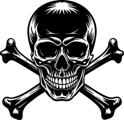 skull and crossbones, Silhouette Skull And Crossbones On Black. Spooky Skull & Bones Illustration 