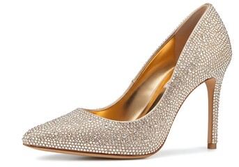 Elegant high heel shoe with rhinestones isolated on white background