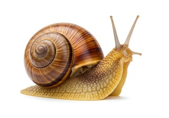 Snail with brown shell isolated on white background