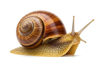 Snail with brown shell isolated on white background