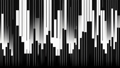 black and white abstract geometric pattern with vertical and rectangular shapes resembling piano keys in an artistic style