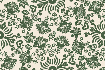 Vector damask seamless pattern background. Elegant luxury texture for wallpapers, backgrounds, and page fill.Motifs Ikat floral embroidery.ethnic oriental pattern traditional.geometric folklore © supachai