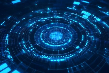 Futuristic digital circular technology concept with glowing blue light and connection structure