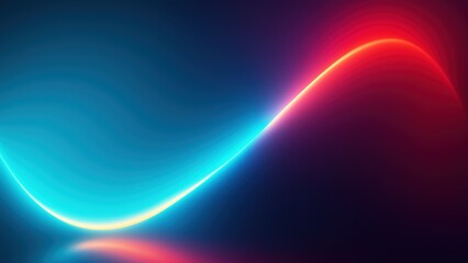 Abstract glowing red and cyan curved wave light on smooth digital background with motion blur