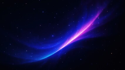 Cosmic abstract background with glowing purple and blue curved light over starry dark space