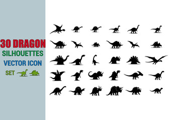 dragon silhouettes vector icon set