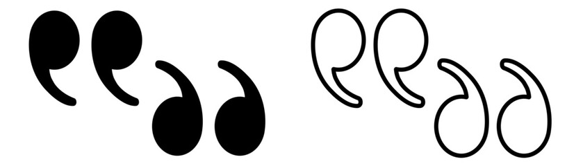 Quote right icon set. double quotation vector symbol. discussion dialog remark open and close quote sign in black filled and outlined style a white background.  Vector Illustration . EPS 10 . 11:11