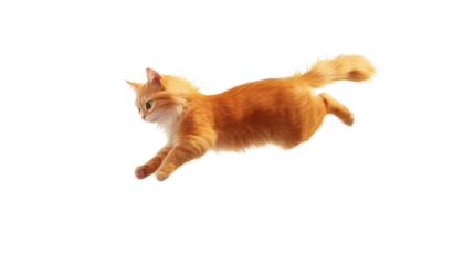 Playful orange cat leaping in mid-air with joy