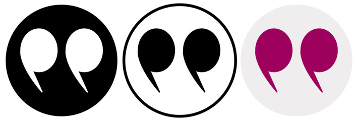 Quote right icon set. double quotation vector symbol. discussion dialog remark open and close quote sign in black filled and outlined style a white background.  Vector Illustration . EPS 10 . 11:11