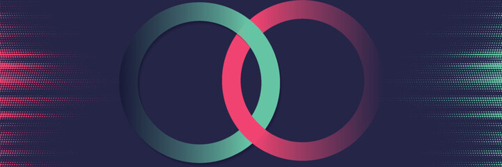 Obraz premium Abstract Intertwined Teal Pink Rings Circular Design Gradient Background Modern Minimalist Technology Concept Digital Art - background - high quality