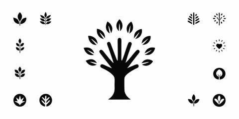 Hand and tree logo design template symbol or icon for environmental or growth concepts
