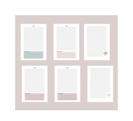  Notes Daily planner,realistic sheet,realistic page with lines, set of notebook pages, Lines paper page