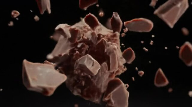 Shattering chocolate explosion slow motion