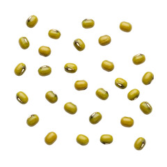Pile of raw mung beans on transparent background, ideal for cooking tutorials, plant-based diets, and organic food packaging designs.