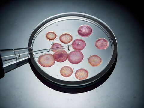 Petri Dish Culture: Microscopic view of bacteria colonies growing in a petri dish, showcasing the scientific exploration of microorganisms in laboratory, opening a window into the unseen world.