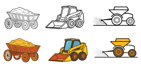 Heavy Equipment Line and Filled Icons &ndash; Agricultural and Industrial Vehicle Vector Collection