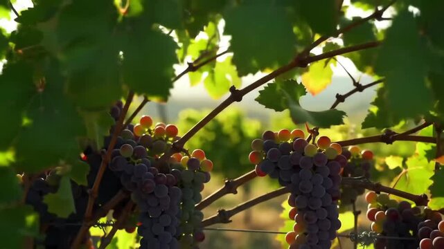 View of a vinyard grapes on the vine, ai generative 