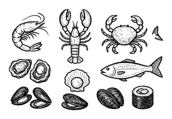 Seafood Sketch Icons